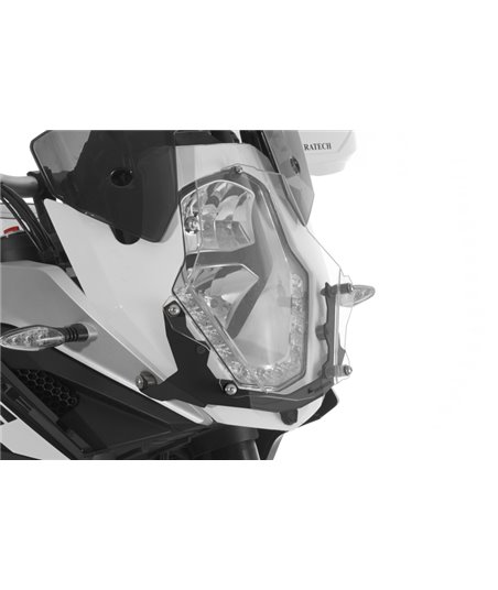 Makrolon headlight protector with quick release fasteners, black bracket for KTM 1050 Adventure/ 1090 Adventure/ 1190 Adventure/