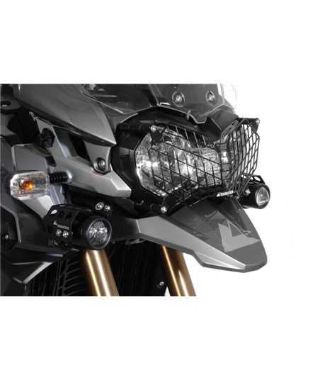 Stainless steel headlight protector, black, with quick release fastener for Triumph Tiger 800/ 800XC/ 800XCx and Tiger Explorer 